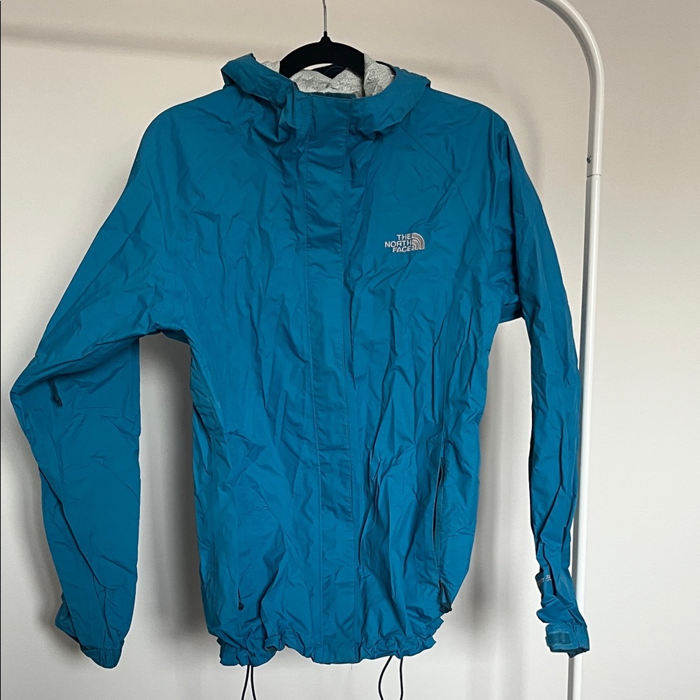 The North Face Teal Rain Jacket with Hood and vents